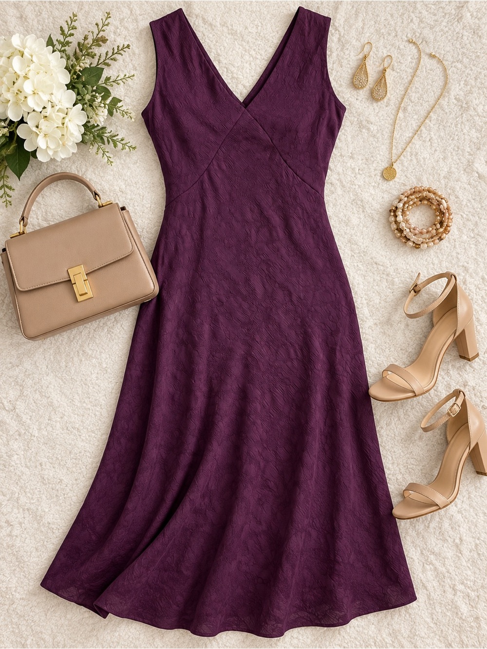LOFT Rich Purple Sleeveless V-Neck Textured Dress